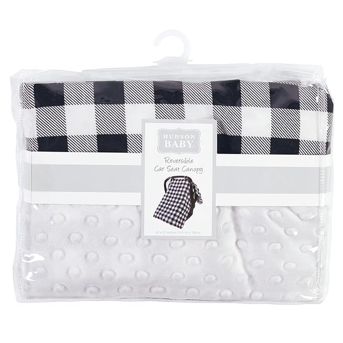 Hudson Baby Unisex Baby Reversible Car Seat and Stroller Canopy, Black Plaid, One Size (Pack of 2)