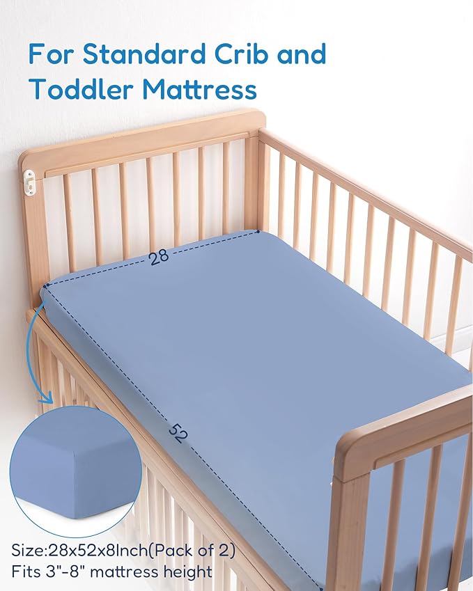 Crib Sheets 2 Pack, Fitted Crib Sheet for Standard Crib Mattress 28x52x9, Ultra Soft Jersey Knit, Breathable Stretchy Deep Pocket, Snug Fit Stays Put, Baby Crib Mattress Sheet