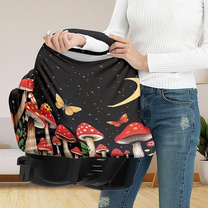 Mushroom Moon Car Seat Covers Dust Cover Baby Wind-Protected Soft Infant Stroller Cover Breathable Breastfeeding Shawl Multi-Use Car Seat Canopy Cover