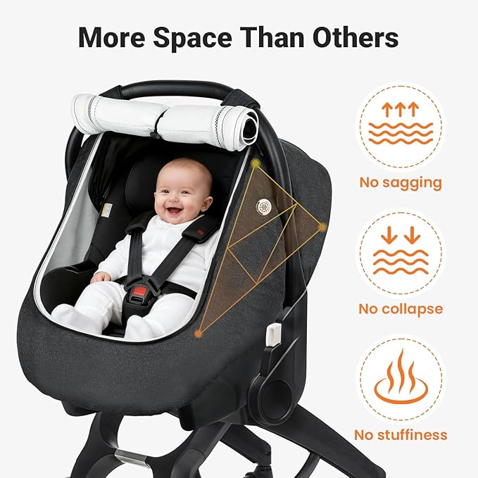 Rquite Car Seat Cover Baby, Carseat Covers Boy Girl, 2 Layers Window -Breathable Mesh & Wind/Sun Shade, Infant Car Seat Canopy Baby Carrier/Stroller Cover, Fit Spring, Fall, Winter, Cold Weather