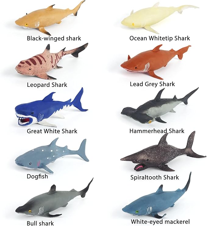 10 Pack Shark Toys,8" Soft and Stretchy Realistic Shark Toy Set,Floating Bathtub Toys and Birthday Party Favors for Boys Girls Kids