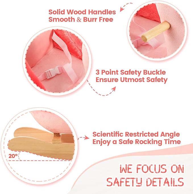 FUNLIO Flamingo Baby Rocking Horse for Toddlers 6 Months to 3 Years, Cute & Graceful Pink Swan Rocker for Baby Girl, Stuffed Plush Ride-on Rocking Animal, Easy to Assemble, CPC & CE Certified