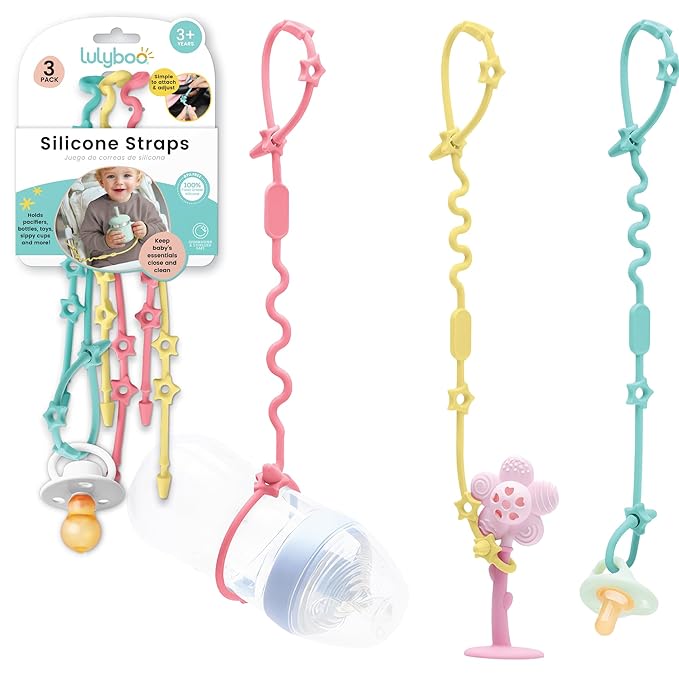Lulyloo Silicone Multi-Use Straps for Baby Essentials - Food-Grade Loops with Non-Slip Design for Strollers, High Chairs & Car Seats Clean, Neutral Colors Keeps Bottles Teethers Pacifiers & Toys Reach