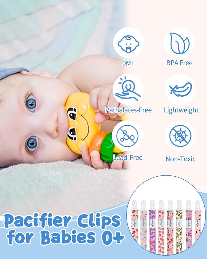 babygoal Fruit Pacifier Clips, 8 Pack Binky Paci Holder Clips Fits for Most Baby Pacifiers and Binkies