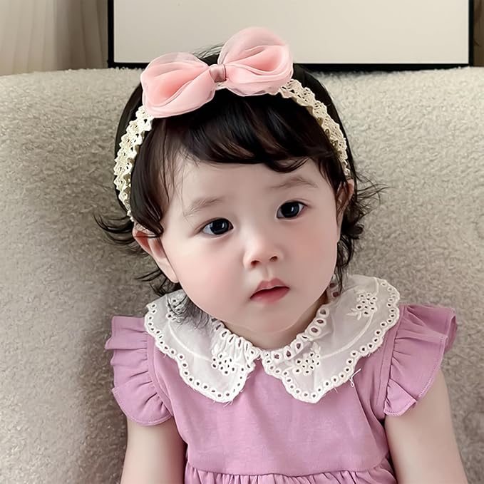 Cute Lace Bow Baby Girls Headbands Large Knot Hair Band Soft Chiffon Hairband Elastic Shower Hair Accessories for Newborn Infant Toddler Kids (Pink C, Elastic)