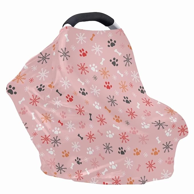 AFPANQZ Pink Snow Stretchy Baby Car Seat Covers for Boys Girls Infant Car Canopy Spring Autumn Winter Snug Warm Breathable Windproof Open Peep Top Universal Fit