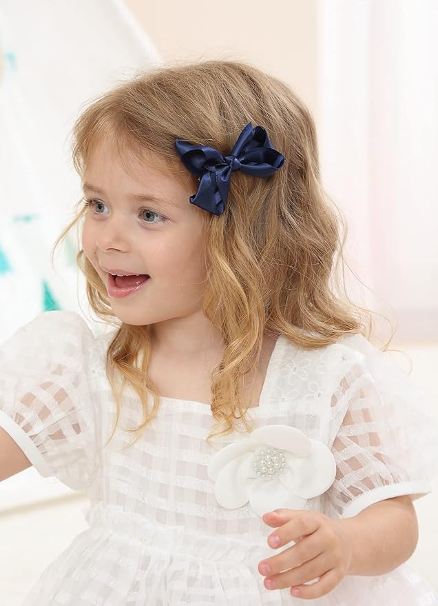 3 Inch Satin Bow for Little Girls - 2 Pcs (Royal Blue)