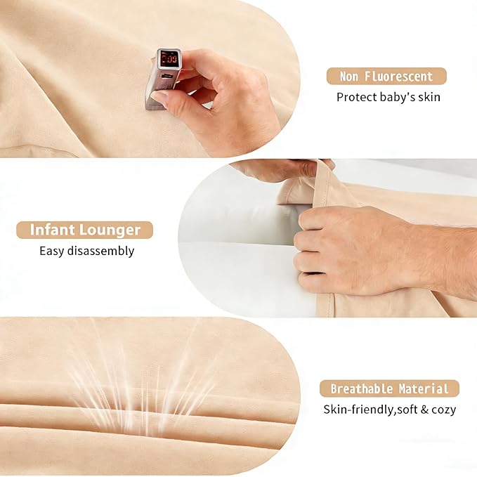 Baby Lounger 0-24 Months 100% Cotton-Snuggle Cozy Me Lounger,Soft & Breathable Baby Lounger for Newborn Play Mat,Infant Babies Essentials Gifts,Apricot(Lounger Cover Included)