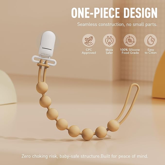 Cuddle Campus Silicone Pacifier Clip Holder with One Piece Design, Pack of 5 Soft Flexible Binky Clips for Baby Boy and Girl Set 1((3M+ Plastic Clip)