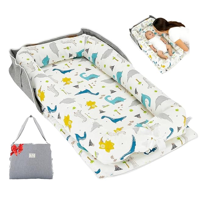 Baby Lounger Play Mat for Tummy Time,Baby Lounger for Newborn Awake-Time Pad,Portable Newborn Babies Essentials Gifts 0-24 Months Home or Travel (Long Necked Dragon)