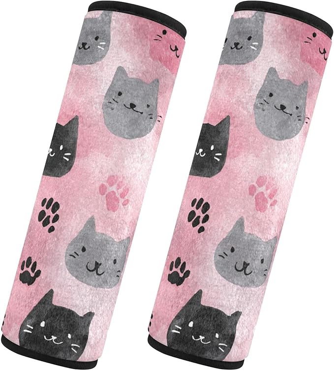2 Pack Seatbelt Covers Seat Belt Cover Pad for Adults Boys Girls Car Seat Strap Covers Pads Cushion Universal Shoulder Strap Pad Protector for Backpack Camera Bag 10x7.7Inch Watercolor Cat Faces and P