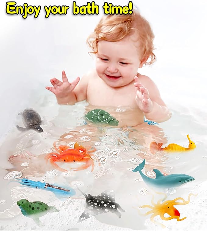 KECIABO Ocean Sea Animal Figures, 12 Pack Realistic Soft Plastic Bath Toys for Toddlers, Kids, Boys, and Girls