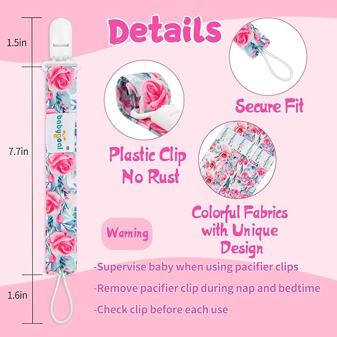 babygoal Floral Pacifier Clips, 6 Pack Binky Paci Holder Clips Leashes Fits for Most Baby Pacifiers and Binkies