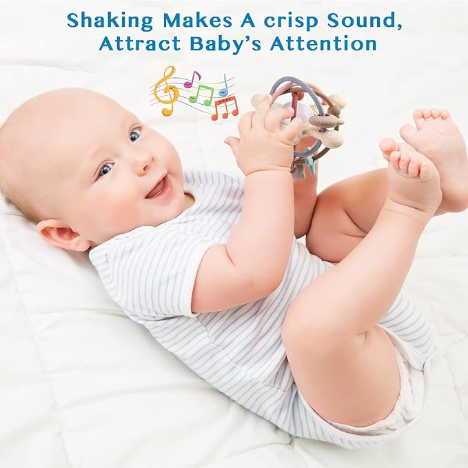 Baby Teether Toy for Babies 3 Months+, Silicone Baby Teething Toys, Rattle Sensory Teether Toy for Sore Gums, Baby Chew Toys for Sucking Needs, BPA Free, Milk White