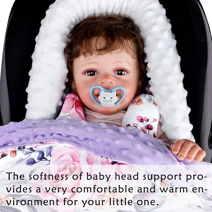 Pea Pod Baby Car Seat Head Support and Body Support with 2 Strap Covers, Ultra Soft Warm Minky Dot Fabric Backing, Baby Essential for Newborn, Stylish Floral Printed