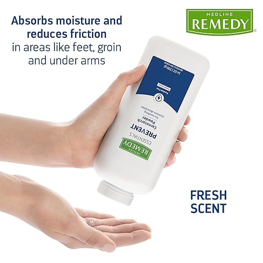 Medline Remedy Essentials Cornstarch Powder (14 oz Bottle), 12 Count, Fresh Scent, Talc Free, Shaker Top, Skin Care, Absorbs Sweat, Soothes, Reduces Friction & Chafing, For Adults, Feet, Groin