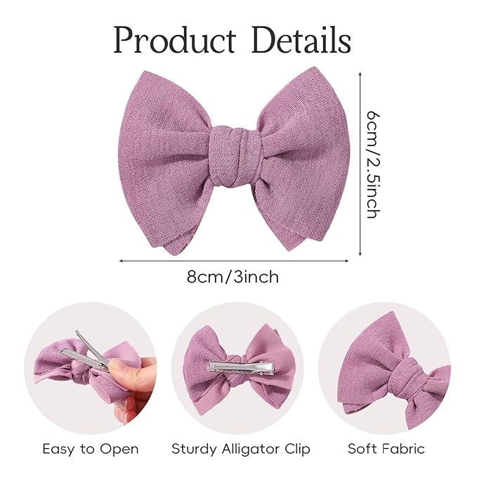 Choicbaby Baby Hair Clips 3” Fabric Girl Hair Bows Baby Barrettes Accessories with Alligator Clips for Toddlers Kids Infant(8pcs-Green Blue Pink Purple)
