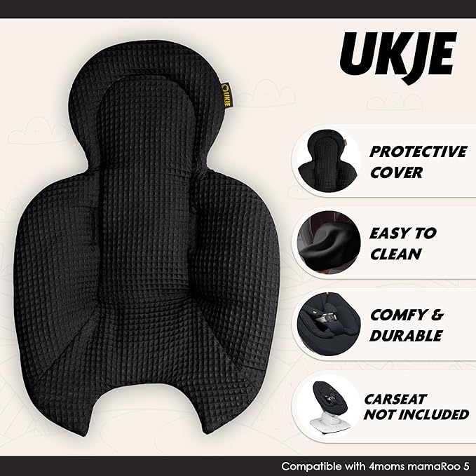 Ukje Swing Insert Rocker Cover Compatible with 4moms mamaRoo 5 Rockaroo Swing, Swing Accessories with Reversible Design, Easy to Install, Handmade in Europe - Black