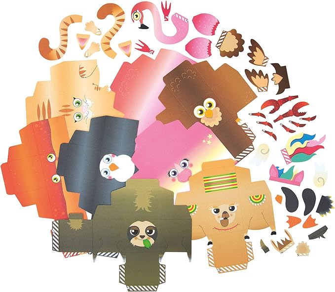 folia 21902 Fun DIY Animal Boxes Set II 8 Boxes in Assorted Designs Pre-Cut Ideal for Children Multi-Coloured
