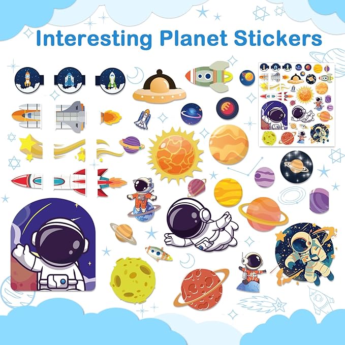Montessori Busy Board, Sensory Wall Panel for Kids, Activity Wall Busy Board with DIY Rocket Stickers, Activity Cube Wooden Boards for 3+ Years Old