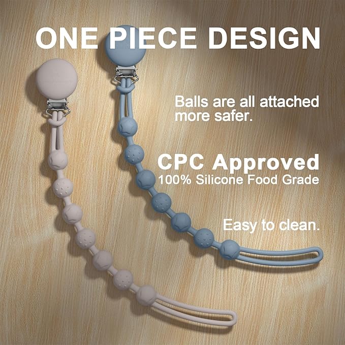 Cuddle Campus Silicone Pacifier Clip Holder with One Piece Design,Soft Flexible Binky Clips with Texture for Baby Boy and Girl Pack of 4 (0-6m)