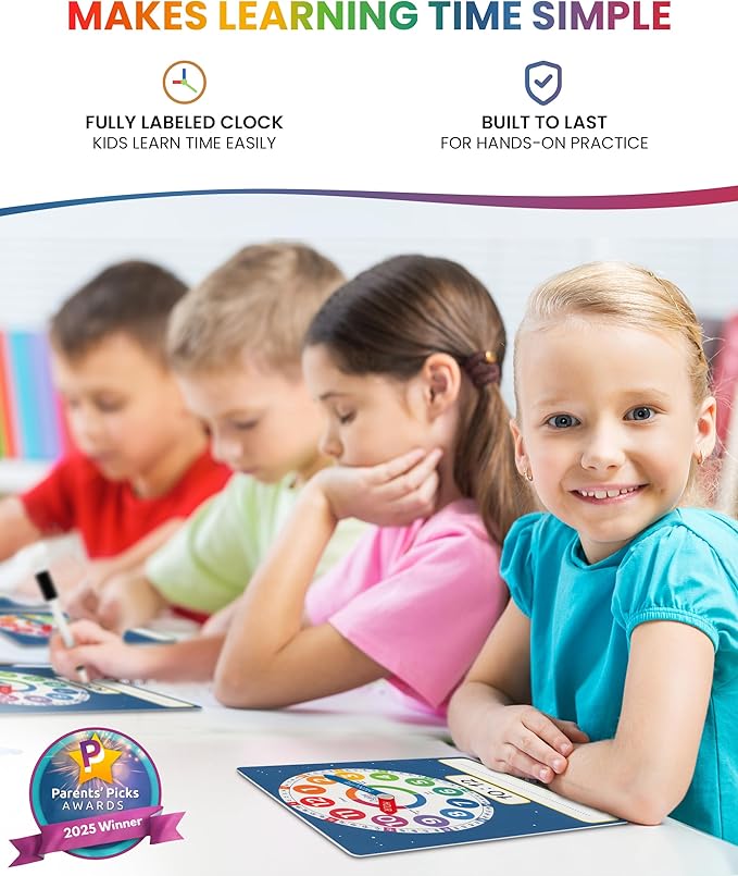 5 Pack Dry Erase Learning Clocks - Award-Winning Large Magnetic Clock & 4 Student Practice Clocks - Analog & Digital Classroom Teaching Tools - Includes E-Book to Help Kids Tell Time Easily