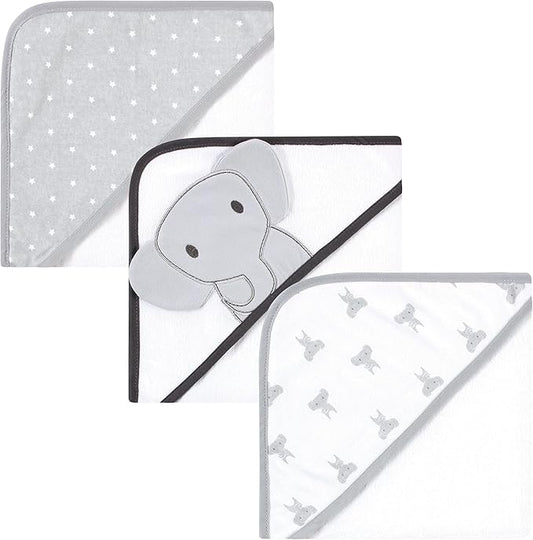Hudson Baby Unisex Baby Cotton Rich Hooded Towels, Gray Modern Elephant, One Size