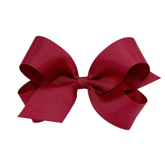 Wee Ones Girls' Classic Grosgrain Hair Bows with Plain Wrap Center, No-Slip Hair Clip, Handmade, Cranberry, Large