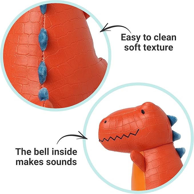Little Big Friends Dino Friends | Stimulate the Senses with Colors, Textures & a Tinkling Bell | Vegan Leather | Easy to Clean | Rex the Tyrannosaurus