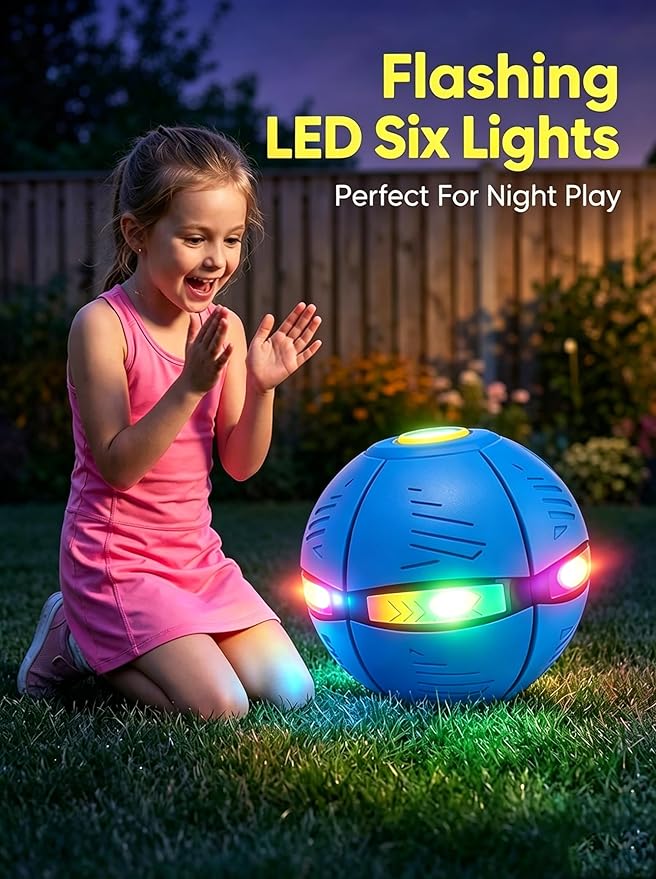 Magic Deformation Ball, Kids Bouncy Ball, Interactive Flying Saucer Pop-Up Toy, Parent-Child Interactive Red Bounce Ball, Collapsible Delay Frisbee Disc Toy with 6 Lights