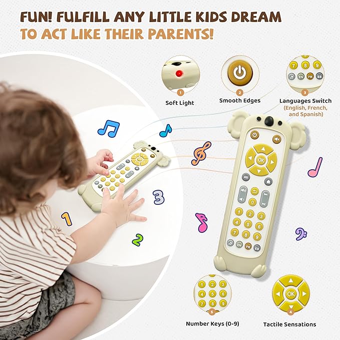 KIRALUMI Baby Remote Control Toy with Koala Silicone Cover - Educational Musical Baby Toddler Toys with Realistic Play, Lights, and Sounds - 6, 9, 12, 18 Month Boys Girls Toys Gift.