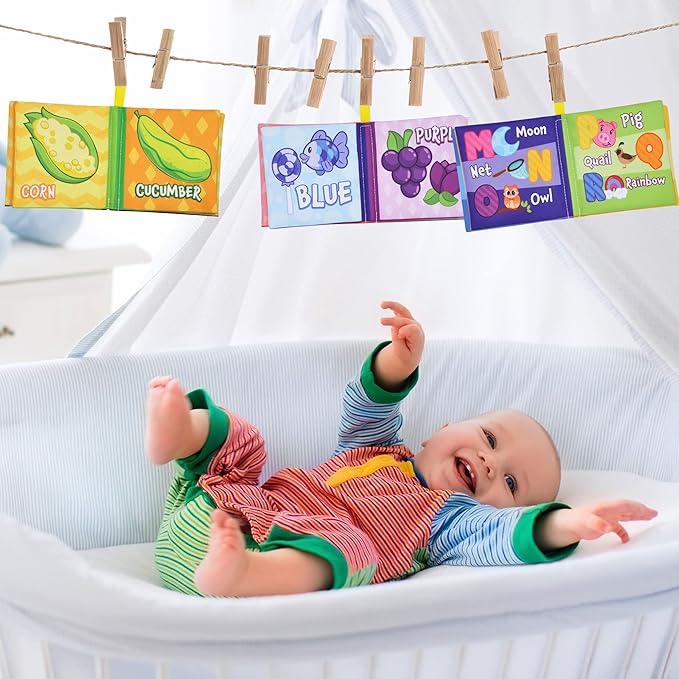 JOYIN 12 Pcs Bath Books, Nontoxic Fabric Soft Crinkly Cloth Books, Waterproof, Bathtub Pool and Early Education First Toys for Infant Newborn Baby Toddlers Kids Birthday Easter Gifts