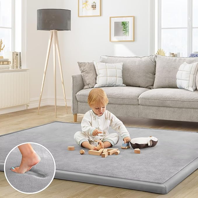 Baby Play Mat for Floor Nursery Rug Muscle Mat Area Rug Playroom Rug 71"x79" Playpen Mat Memory Foam 1.3" Thick Crawling Mat for Babies,Toddlers, Infants, Kids,A Light Gray