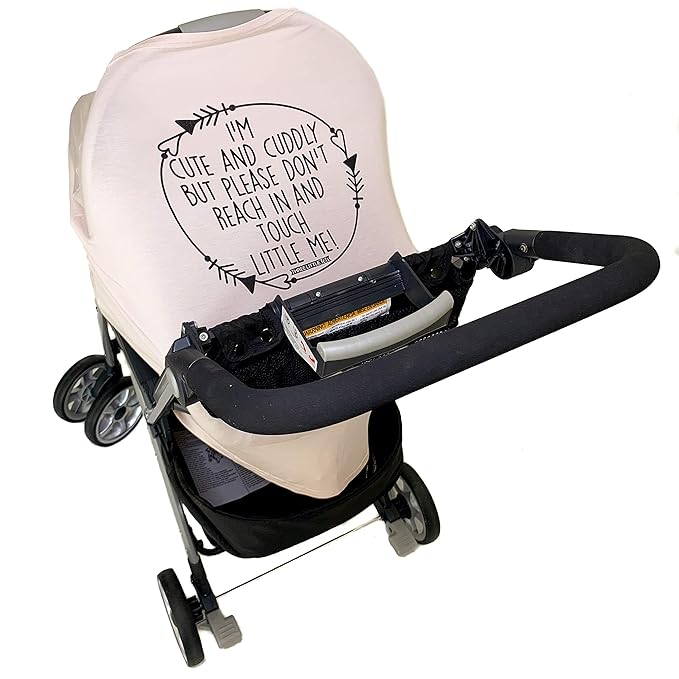 Three Little Tots - Car Seat 5 in 1 Cover - I'm Cute & Cuddly But Please Don't Touch Little Me (Tan)