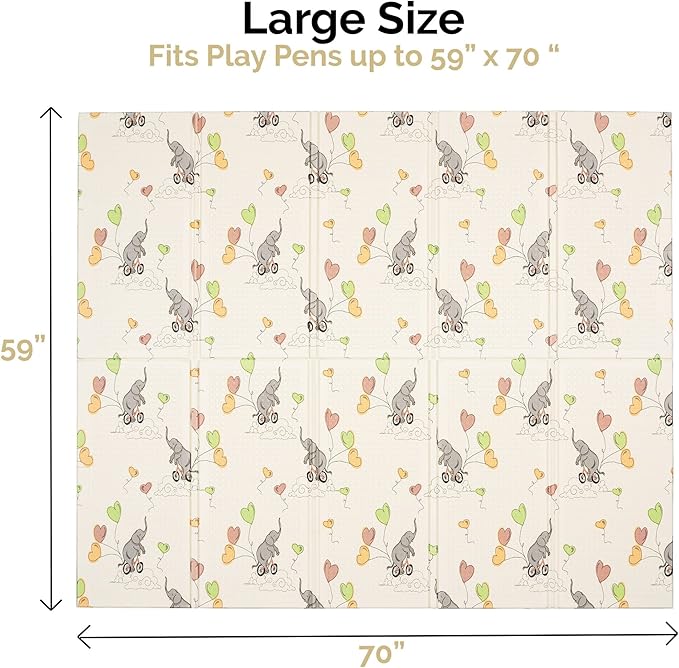 JumpOff Jo Foldable Foam Play Mat – Large Waterproof Baby & Toddler Activity Floor Mat, Double-Sided 70 x 59 Inch Play Surface