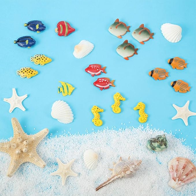Boao 48 Pcs Plastic Fish Toys Small Tropical Fish Figure Set Sea Animals Mini Bath Toy Tropical Party Favor Gifts Assorted Ocean Creatures Figures Birthday Learning Educational Party Supplies Decor