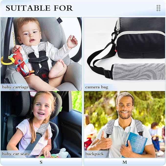 2 Pack Seatbelt Covers Seat Belt Cover Pad for Adults Boys Girls Car Seat Strap Covers Pads Cushion Universal Shoulder Strap Pad Protector for Backpack Camera Bag 10x7.7Inch Light Silvery Zebra Print