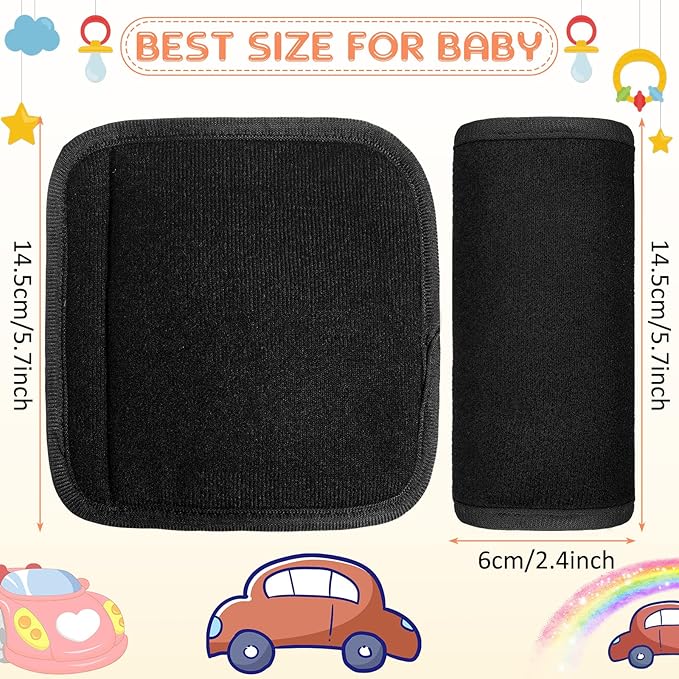 Riakrum 6 Pieces Car Seat Strap Pads Covers for Baby Kids, Carseat Strap Covers Shoulder Pads, Soft Seat Belt Cover for Infant Stroller Safety Belt Cushion for Boy and Girl, 2.4 x 5.7 Inches(Black)