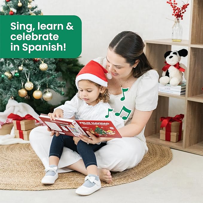 Binibi Spanish Musical Book Christmas Songs in Spanish | Bilingual Children’s Book for Babies & Toddlers 1-3 | Libro en español para Bebes