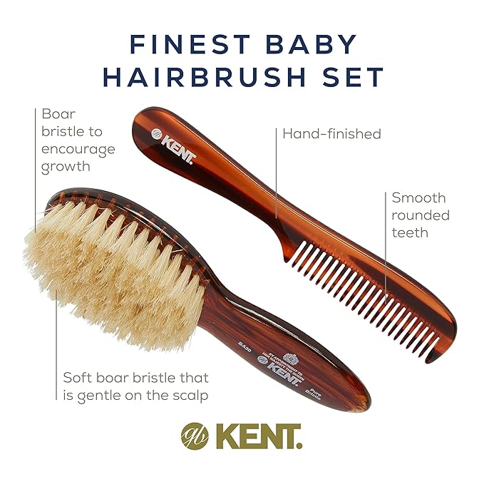 Kent BA30 Cradle Cap Baby Hair Brush with Ultra Soft Natural Bristles and Smooth Cradle Cap Comb, Baby Essentials for Newborn Hair Brush and Baby Comb
