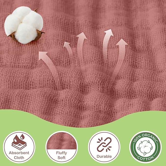 100% Organic Cotton Muslin Baby Hooded Towels 32x32 Inch – 2 Pack Soft & Absorbent Baby Hooded Towel Wrap for Boys & Girls, Premium Hooded Towels, Gentle Baby Essentials in Deep Olive/Ivory