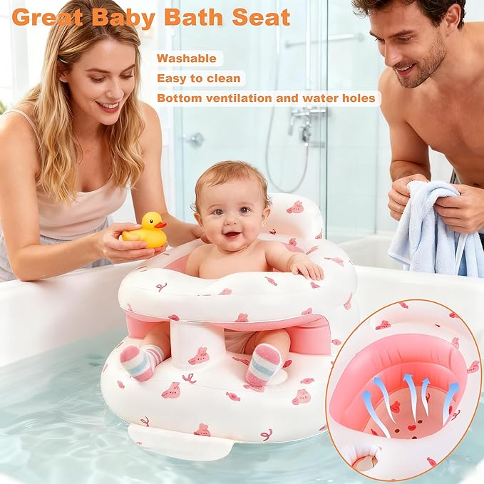 EXBEPE Thickened Inflatable Baby Seat, Blow Up Baby Chair 3-36 Months with Tray, Sitting Support Infant Feeding Chair, Built in Air Pump