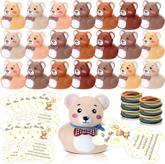 HyDren 72 Pcs Rubber Bear Party Favors Includes Squeak Floating Bath Toys Bulk Cards with Elastic Bands Small Rubber Ducks(Duck Shape)