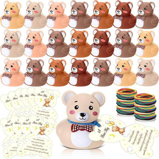 HyDren 72 Pcs Rubber Bear Party Favors Includes Squeak Floating Bath Toys Bulk Cards with Elastic Bands Small Rubber Ducks(Duck Shape)