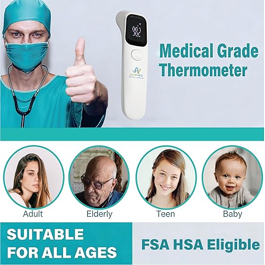 Amplim Baby Thermometer No Touch, Infrared Forehead Thermometer for Babies, Kids and Adults, Fast 1 Second Reading, Quiet Night Use, LED Display, Fever Alert, F/C Switchable for Home and Travel