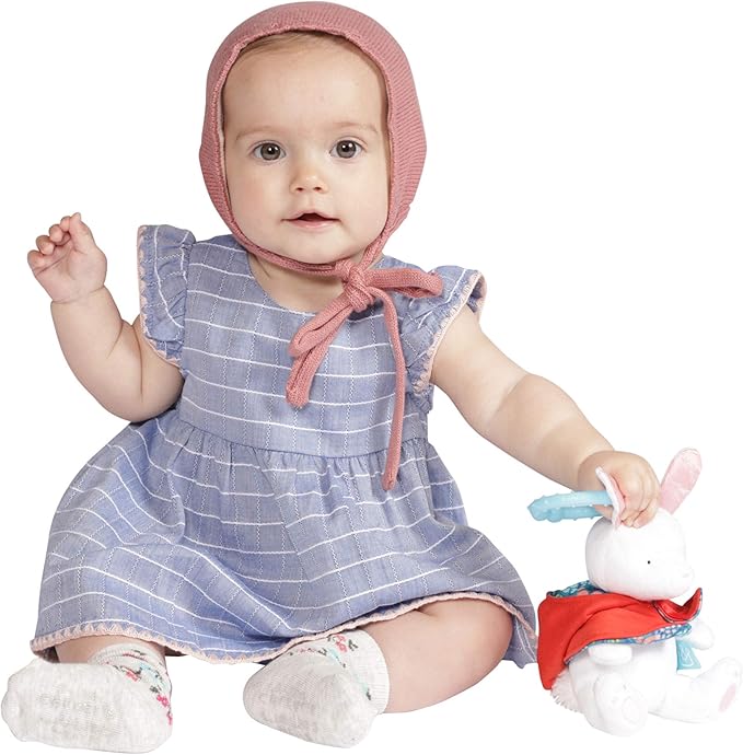 Manhattan Toy Fairytale Rabbit Plush Baby Travel Toy with Chime, Crinkle Ears and Teether Clip-on Attachment