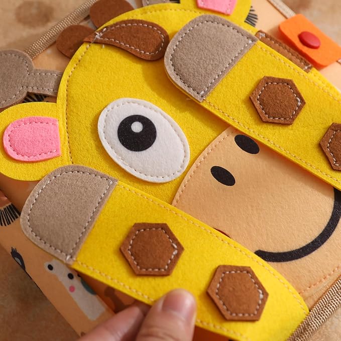 GOODMOM Giraffe Montessori Busy Book for Toddlers1-3 - Soft Felt Cloth Activity Book, Early Educational Sensory Toy, Travel Quiet Book for Boys & Girls