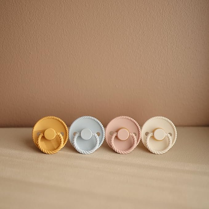 FRIGG Rope Natural Rubber Baby Pacifier | Made in Denmark | BPA-Free (Powder Blue/Ocean View, 0-6 Months)