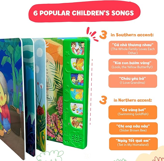 tinywrist AUDIOBOOKS - Bé Sings and Learns Vietnamese – Interactive Bilingual Music Book for Babies, Toddlers & Kids | Vietnamese-English Learning Toy | Northern & Southern Accents
