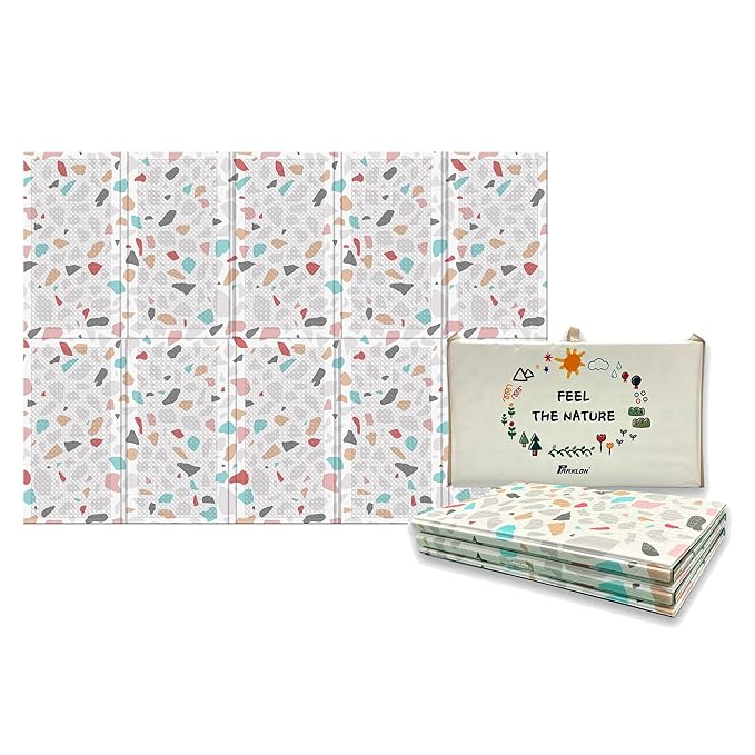 Parklon Foldable Play Mat for Baby - Deco Terrazzo Floor Mats design - Perfect Tummy Time Mat & Nursery Rug - Portable Playroom Rug, Indoor/Outdoor, Waterproof, Made in Korea - Large 79" x 55"